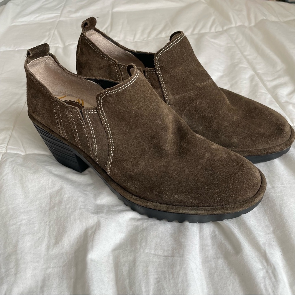 Fly London Wate Slip On Suede Ankle Booties Brown Women’s Size 8/39
